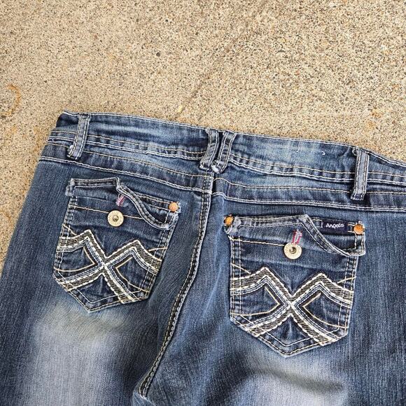 Vtg Y2k ANGELS X Pocket Dark Wash Cyber Grunge Slim Fit Denim Jeans Sz 11 - Picture 2 of 7
